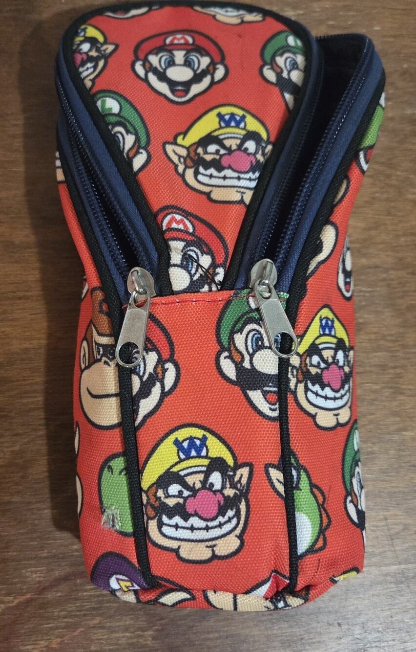 Nintendo Super Mario Bros Red Zippered Desktop Pencil Case Pouch School Supply